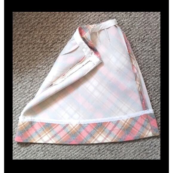 Vintage 1970's Deadstock Pink Peach Cream Tan Plaid Wool Preppy Pencil Skirt 7 - Picture 7 of 10